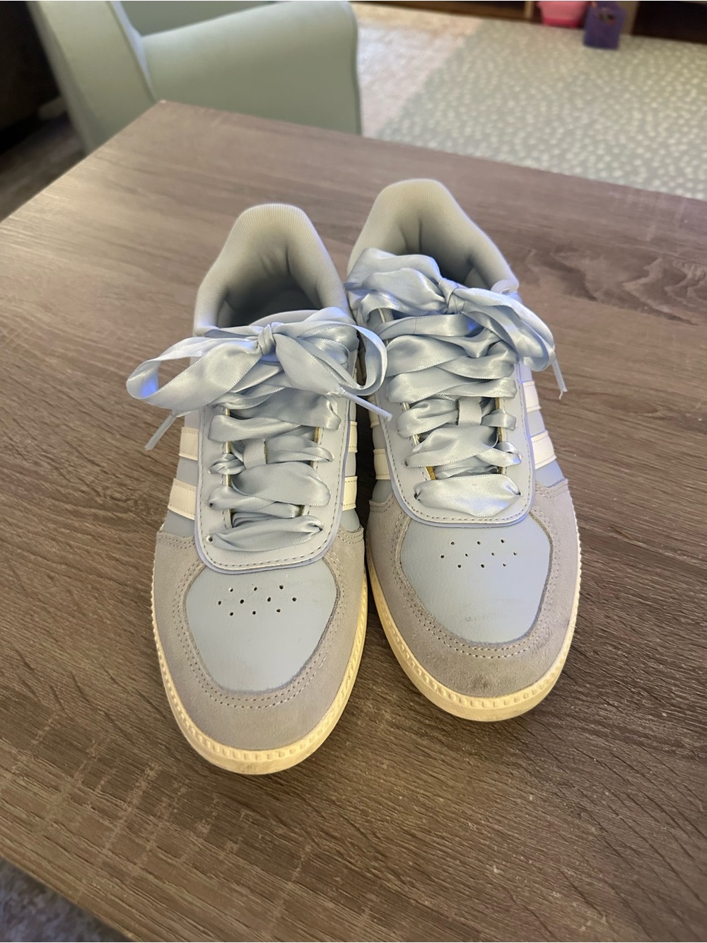 adidas Pale Blue and Cream Satin-Lace Court Shoes - Picture 2 of 6